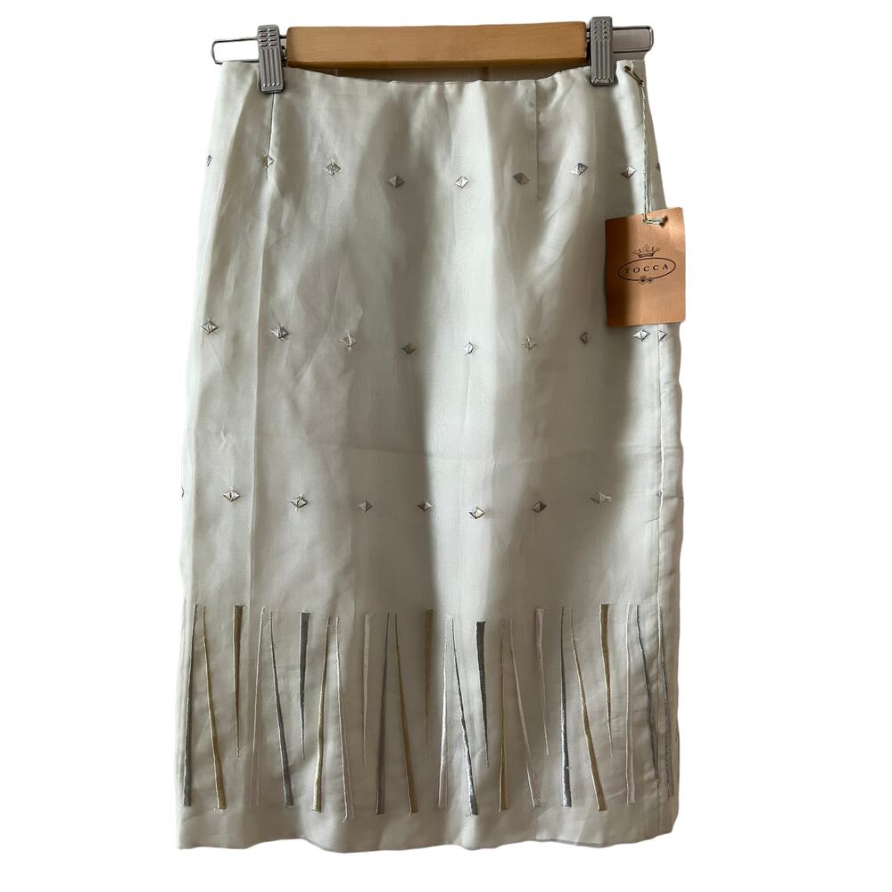 Vintage Tocca pale green silk organza embroidered skirt 4